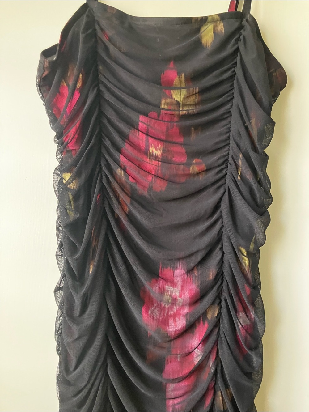 Torrid Black Floral Ruched Midi Dress with Pink Accents -Super flattering!!! - Picture 3 of 12